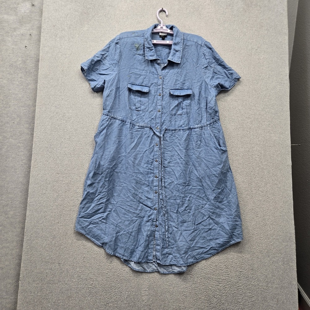 Torrid Women Dress 1 Blue Shirt Button Chambray Collared Front Short Sleeve READ